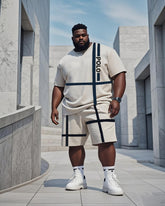 Big Man Apricot Black Line Short Sleeve T-Shirt And Pants Suit